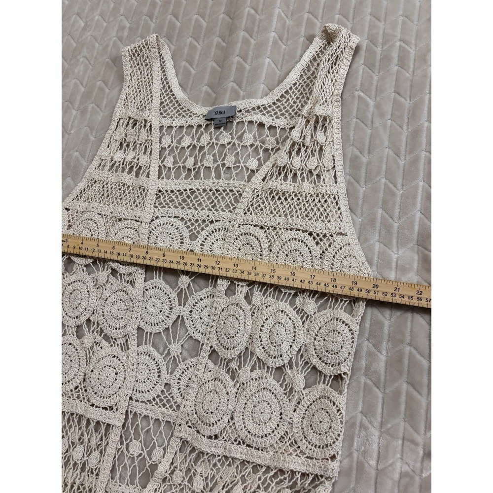 YAIRA Cotton Crochet Duster Open Front Cardigan Tank Top M Coastal Cottagecore - Picture 9 of 13